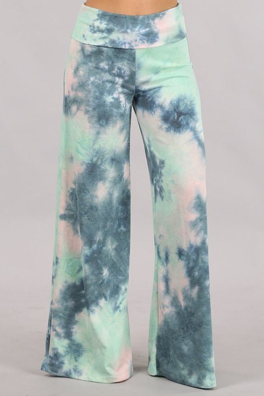 Chatoyant Teal Green Tie Dye Palazzo Pants Medium